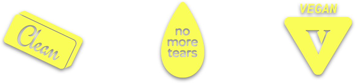 clean, no more tears, vegan badges